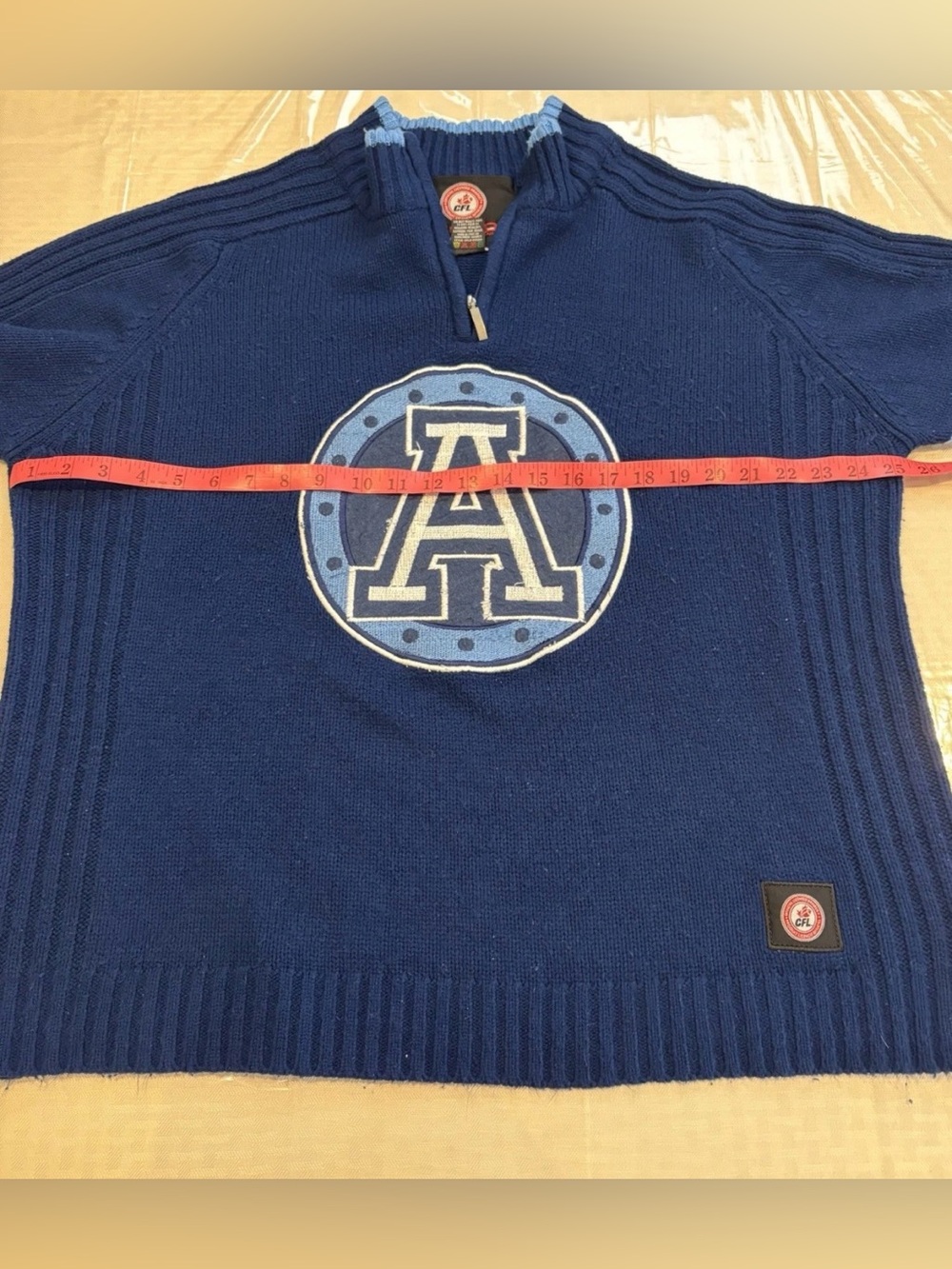 Toronto Argonauts CFL Sweater Size XL Heavy Knit SOGO Sports Quarter Zip Argos - Picture 7 of 9